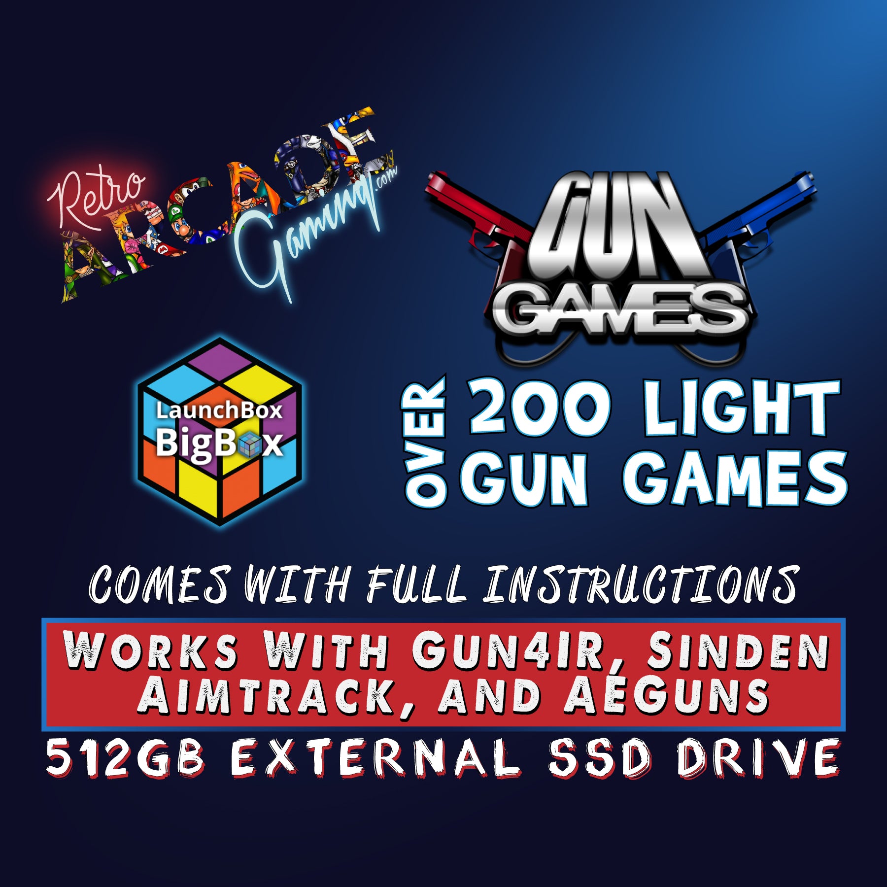 Ultimate Light Gun Drive! 512GB External SSD w/ Launch Box! GUN4IR, Sinden, Aimtrak & AEGuns Compatible!
