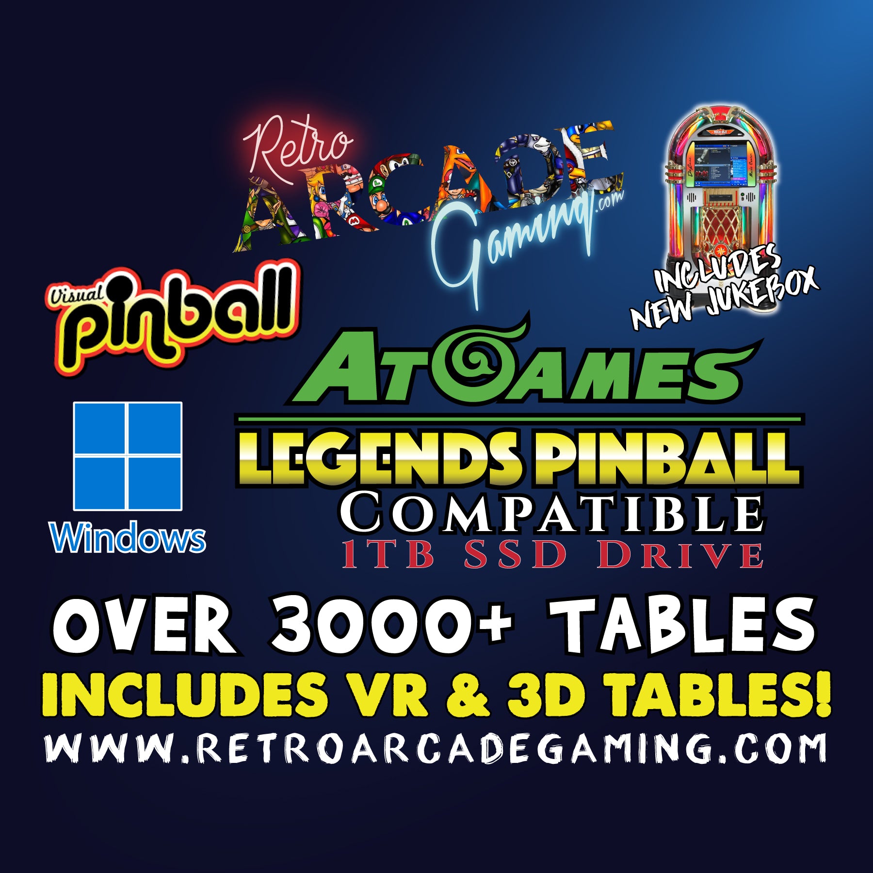 Virtual / Visual Pinball 3000 Tables! UPDATED VERSION 2 NOW SHIPPING!! 1TB SSD! ALP Compatible W/ AtGames Legends Pinball & All Other Pinball Cabinets!