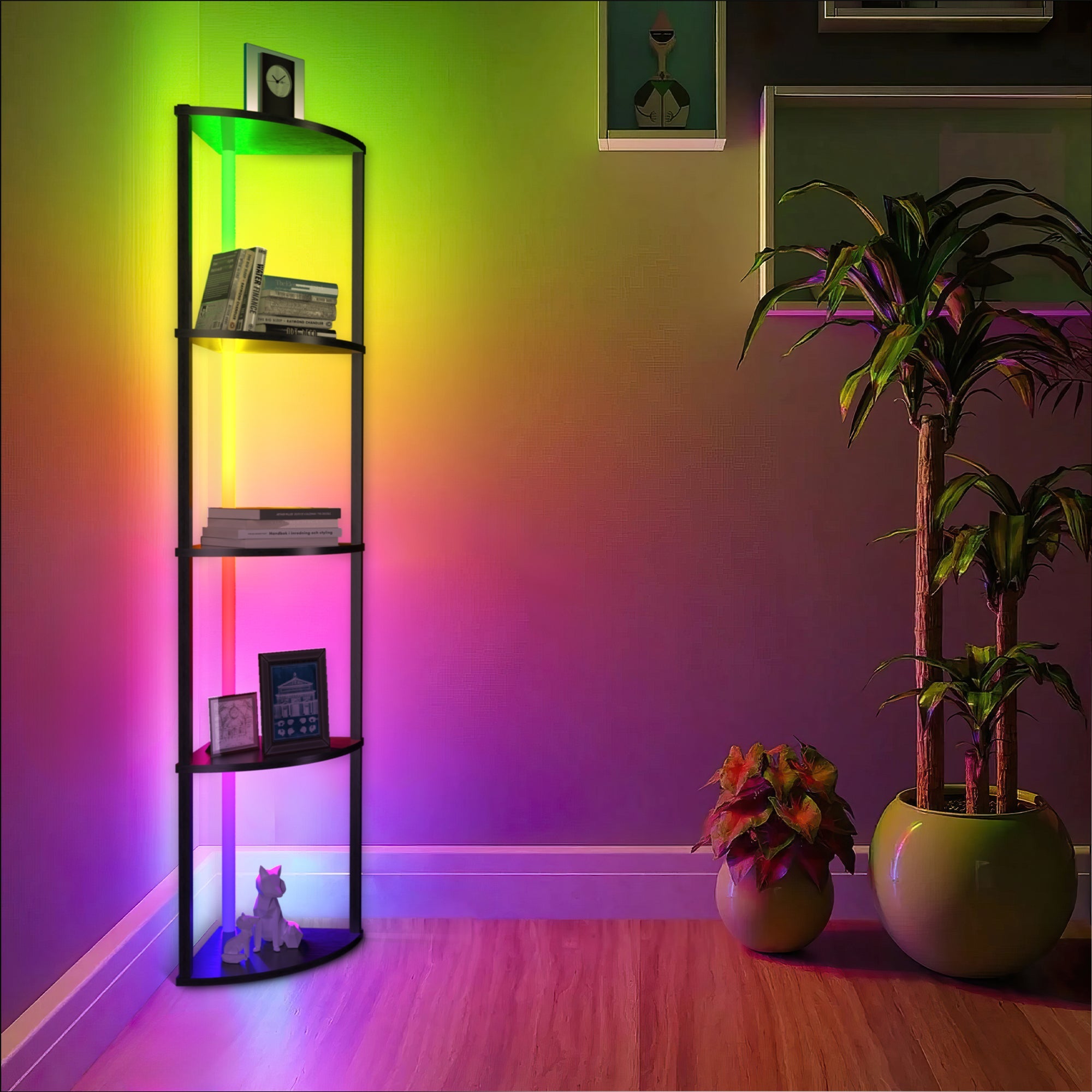 Corner Shelf Bookshelf with RGB LED Lights-1
