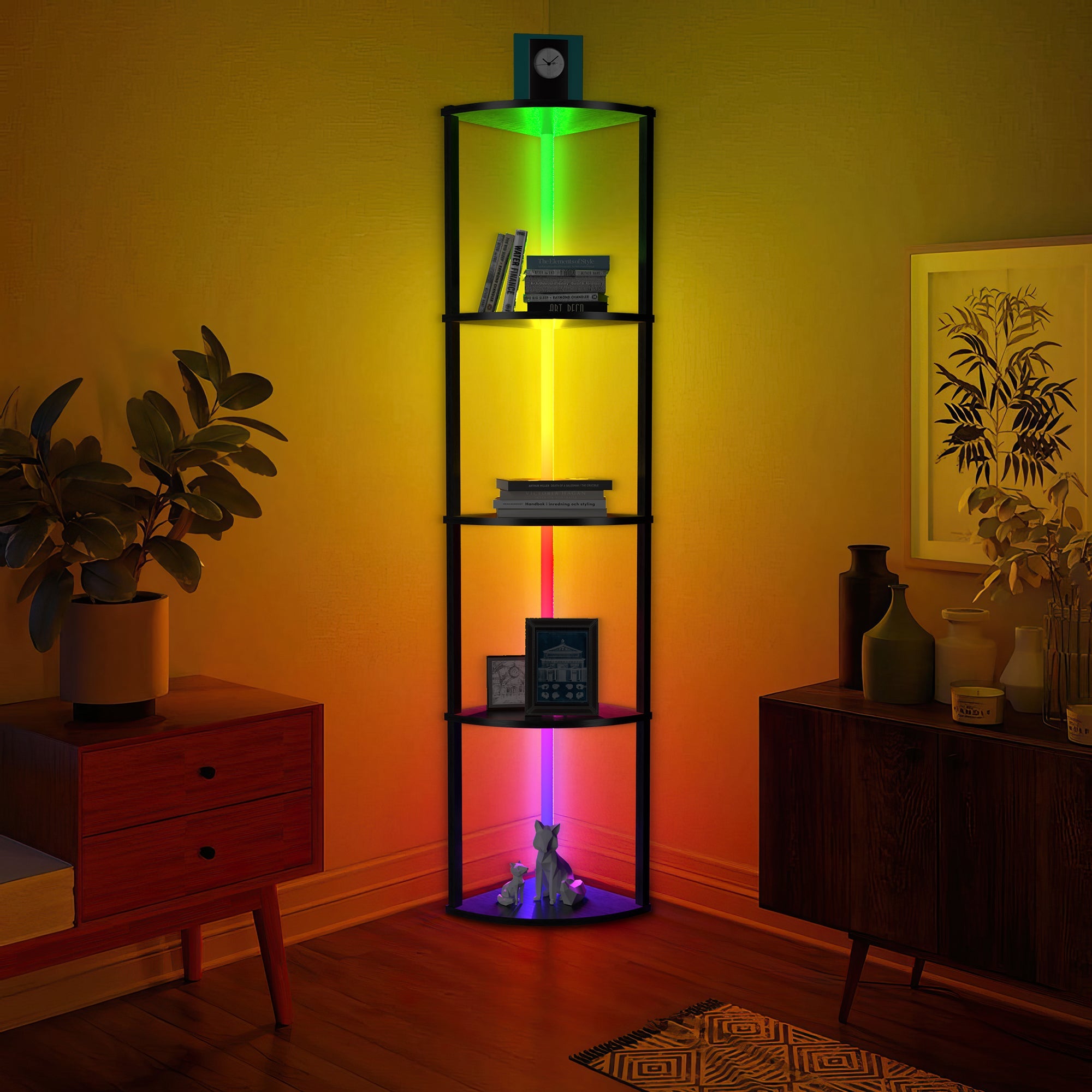 Corner Shelf Bookshelf with RGB LED Lights-0