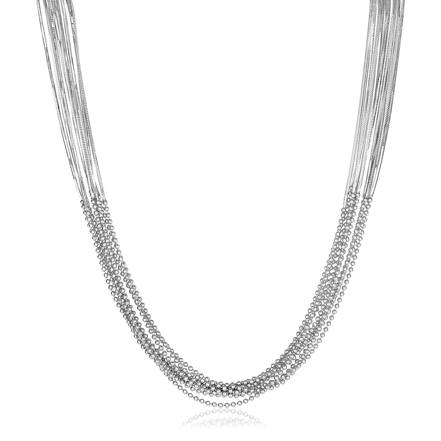 Sterling Silver Multi Strand Snake and Bead Chain Bracelet