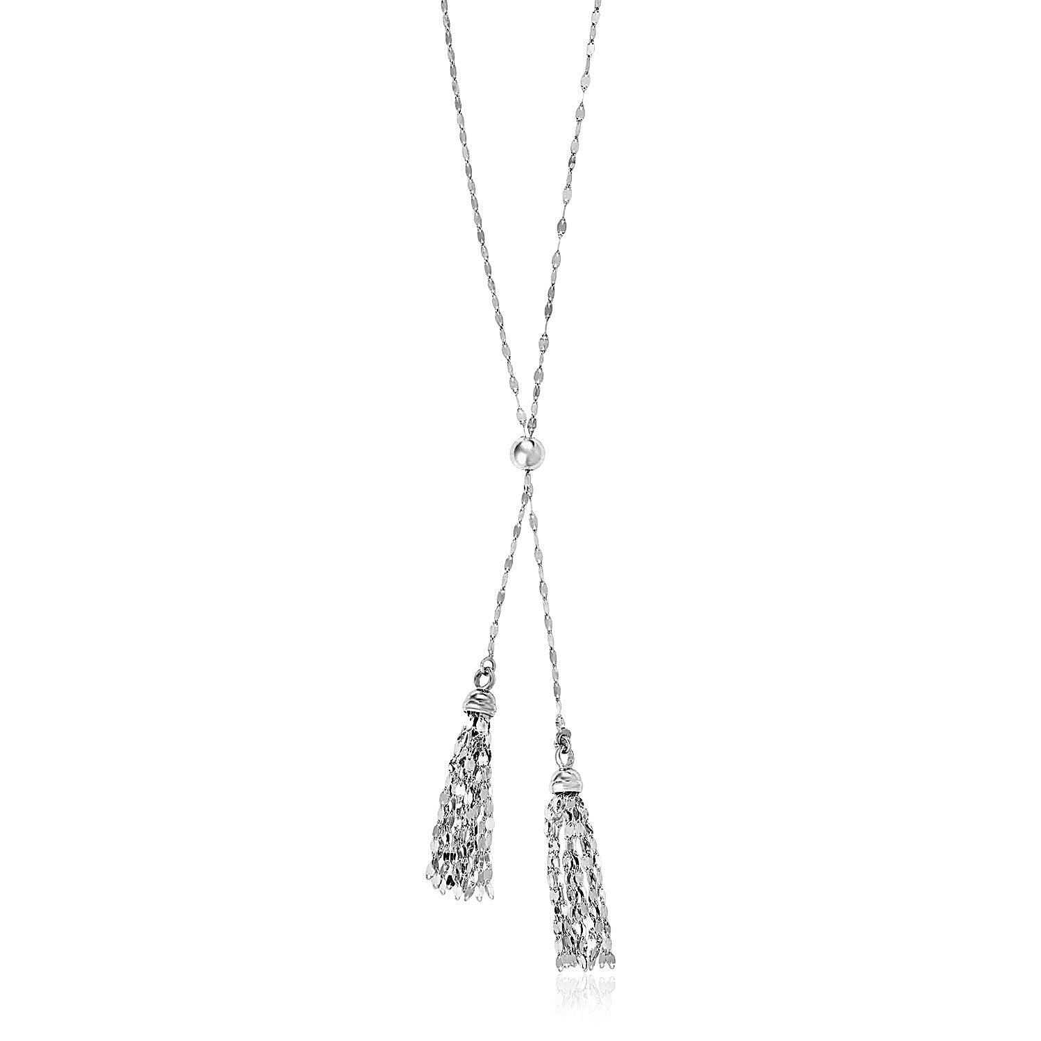 Sterling Silver Lariat Necklace with Polished Chain Tassels