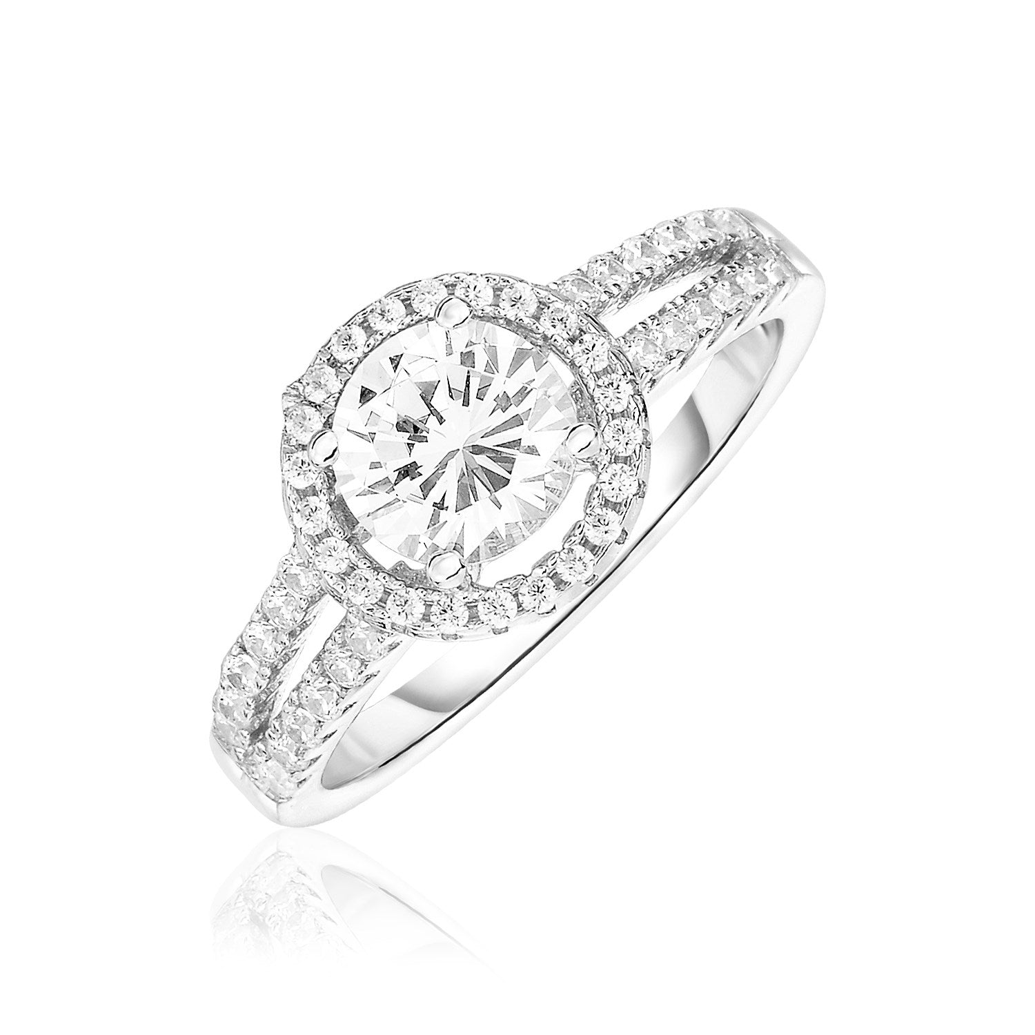 Sterling Silver Round Halo Ring with Cubic Zirconias