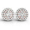 Load image into Gallery viewer, 14k White and Rose Gold Round Halo Diamond Earrings (3/4 cttw)