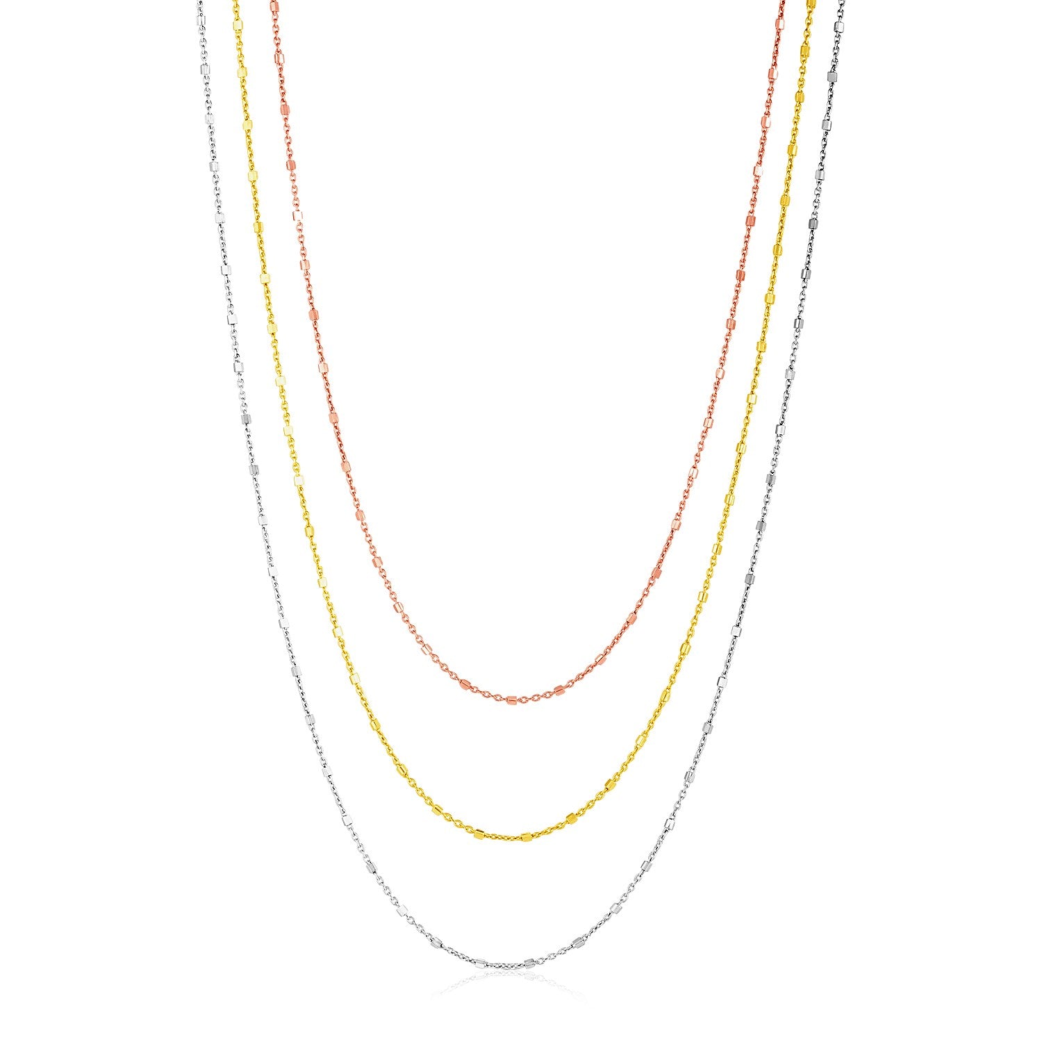 Sterling Silver Three Toned Three Strand Fine Chain Necklace