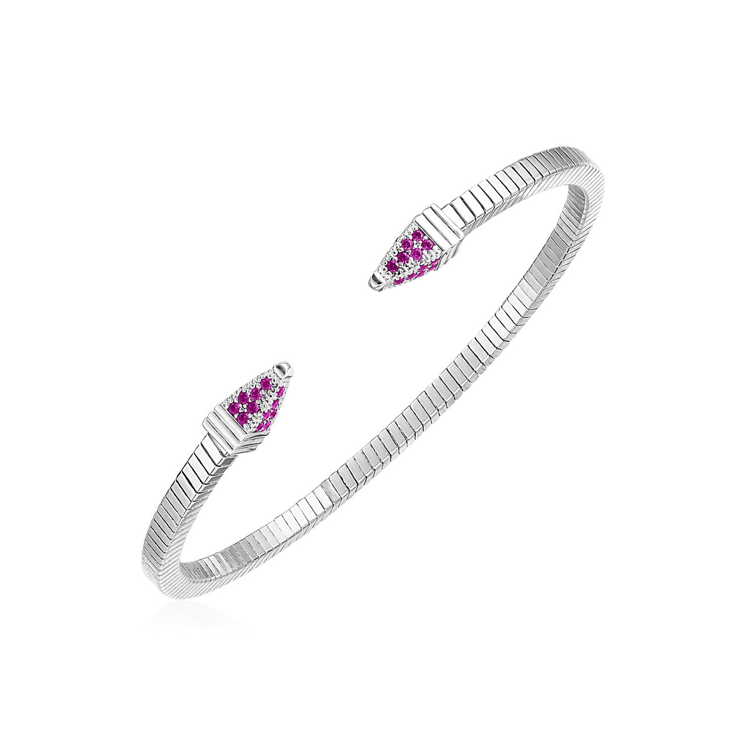 Sterling Silver Spike Cuff Bracelet with Raspberry Cubic Zirconias