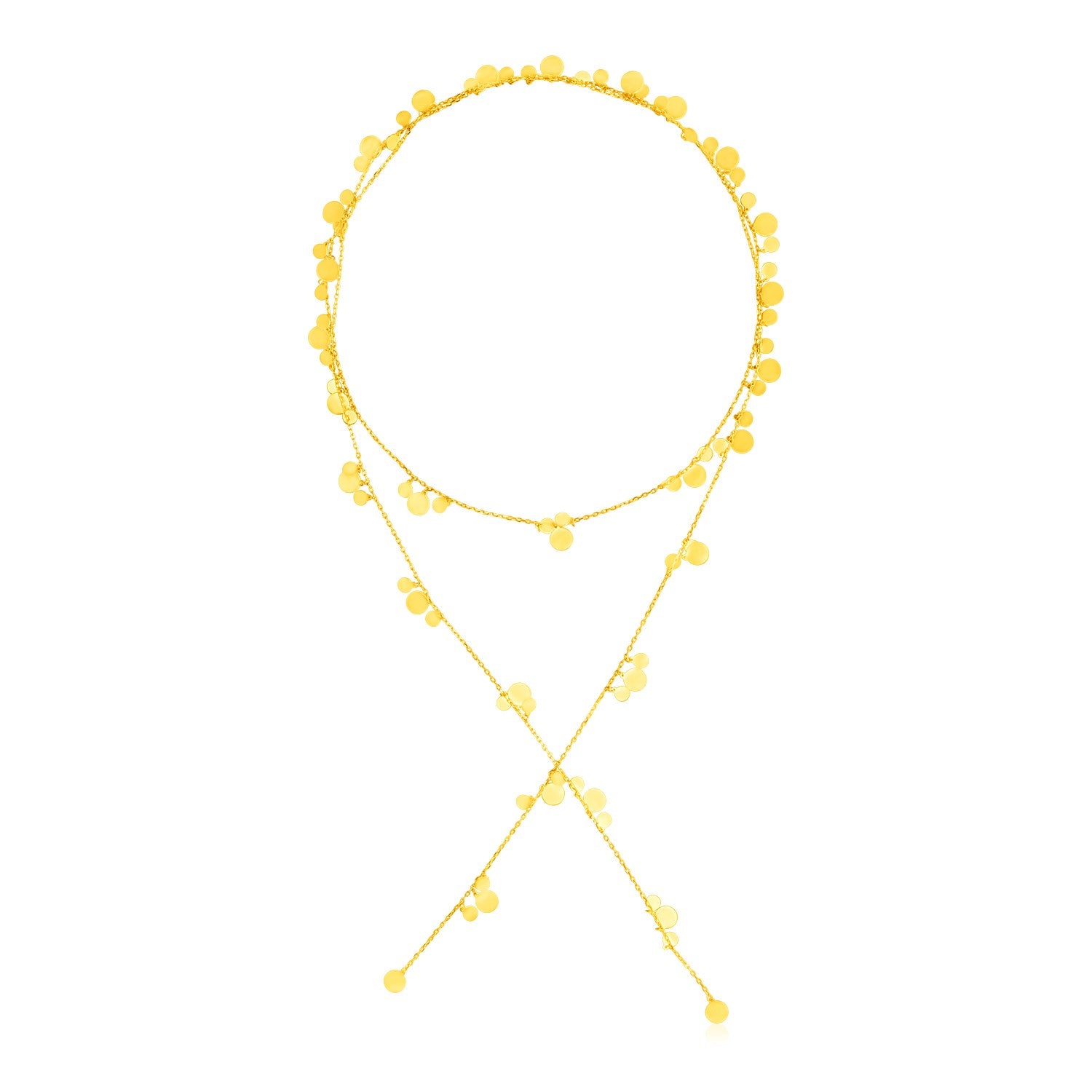 14K Yellow Gold Station Tie Necklace with Polished Circles