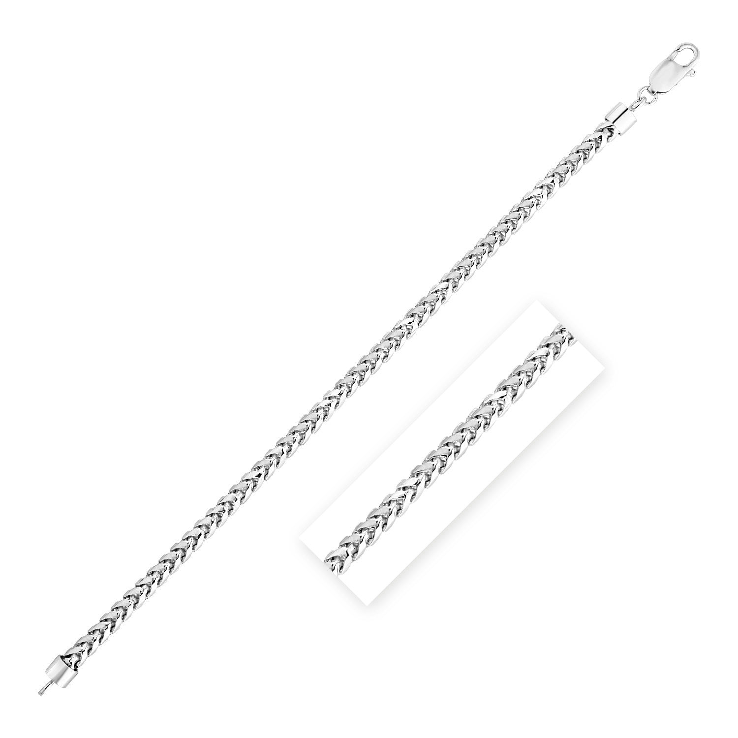 Sterling Silver Rhodium Plated Round Franco Chain 4.0mm