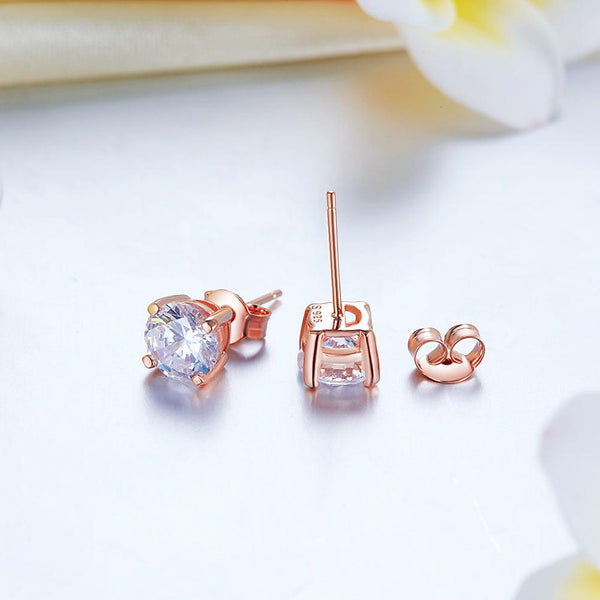 1 Carat Created Diamond Stud Earrings 925 Sterling Silver Rose Gold Plated  XFE8