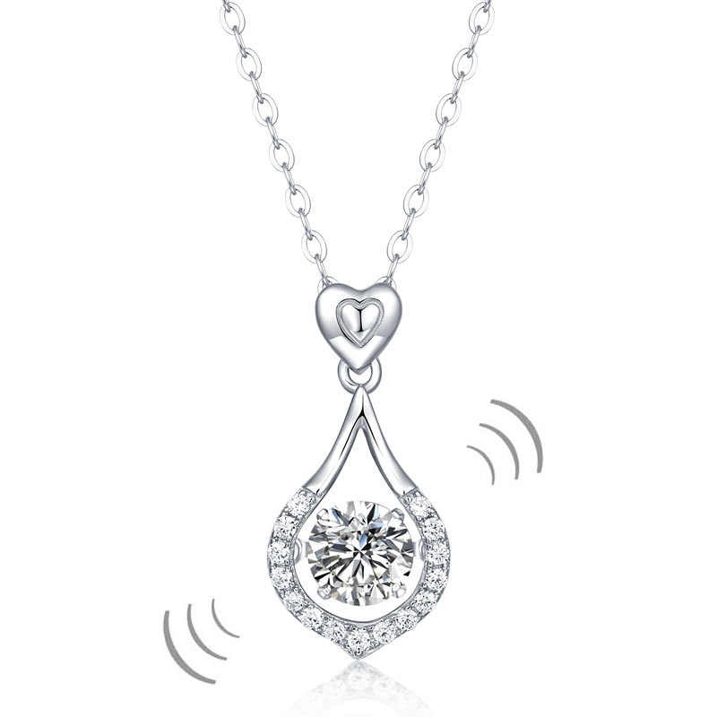 1 Carat Moissanite Diamond Dancing Stone Tear Drop Necklace 925 Sterling Silver XFN8136