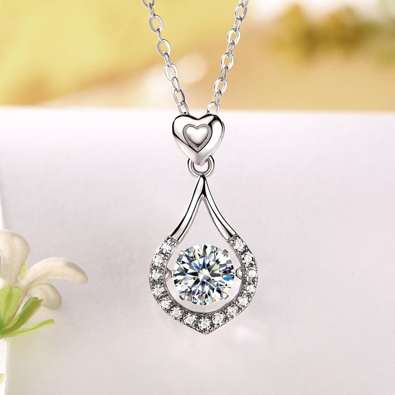 1 Carat Moissanite Diamond Dancing Stone Tear Drop Necklace 925 Sterling Silver XFN8136