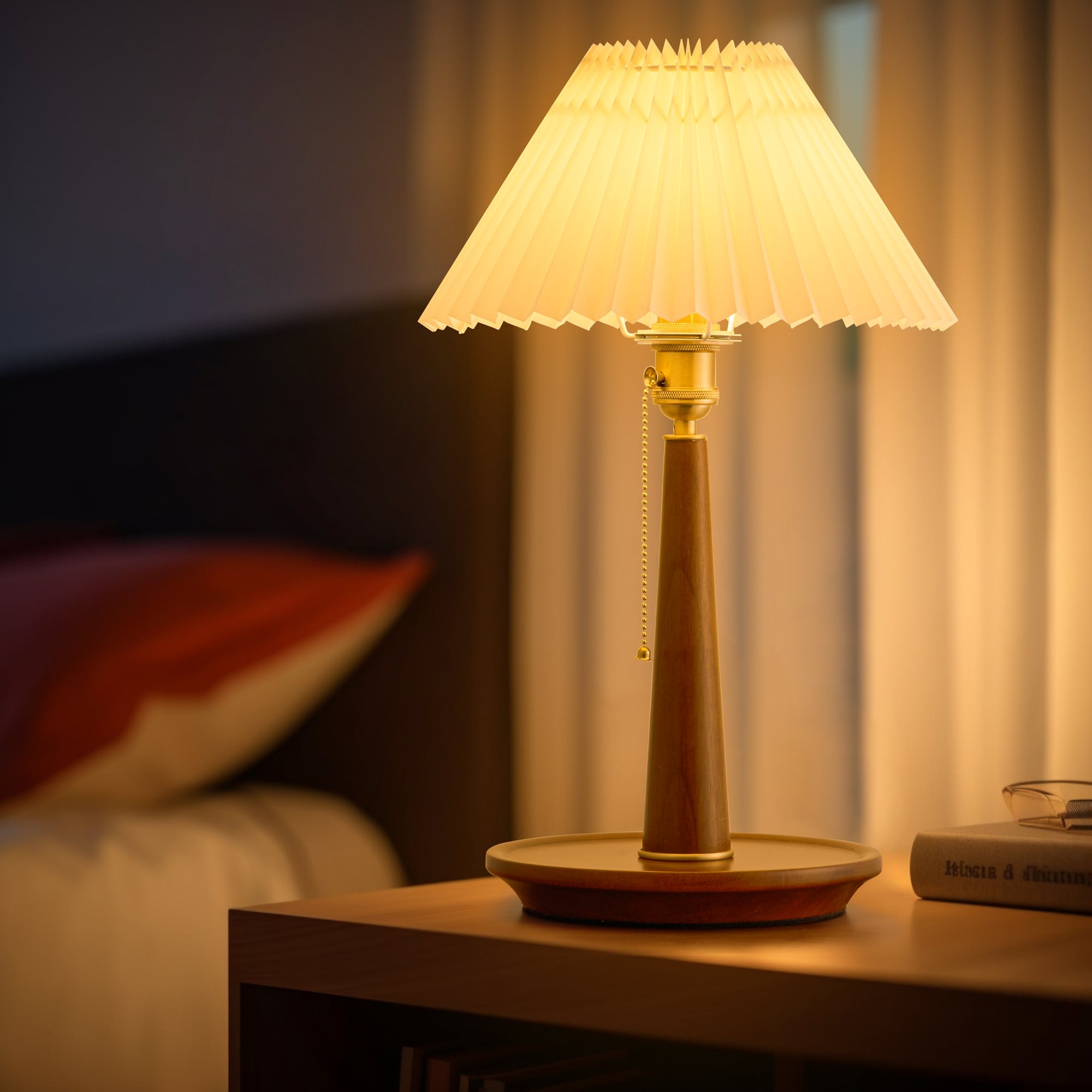 Walnut Table Lamp with Empire Lamp Shade-0