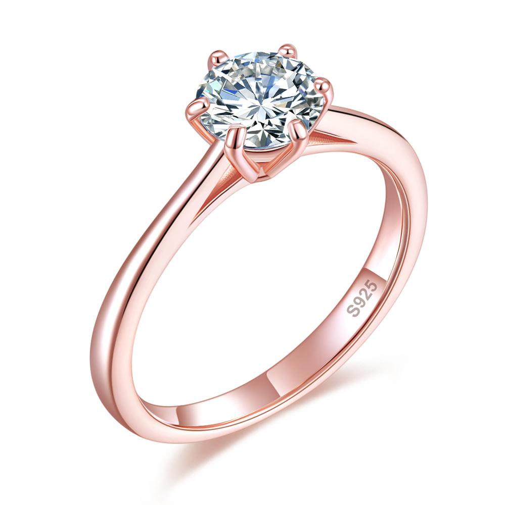 1 Carat 6 Claws Wedding Engagement Ring Solitaire Solid 925 Sterling Silver Rose