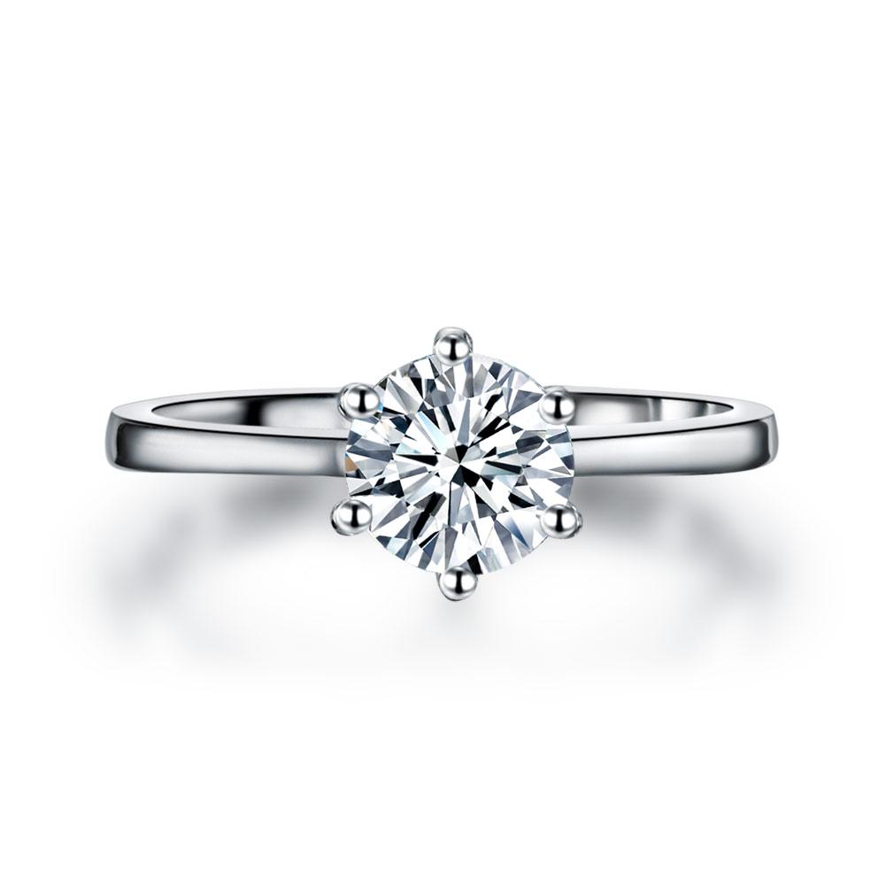 1 Carat Created Diamond Engagement Ring 925 Sterling Silver Classic 6 Claws XFR8