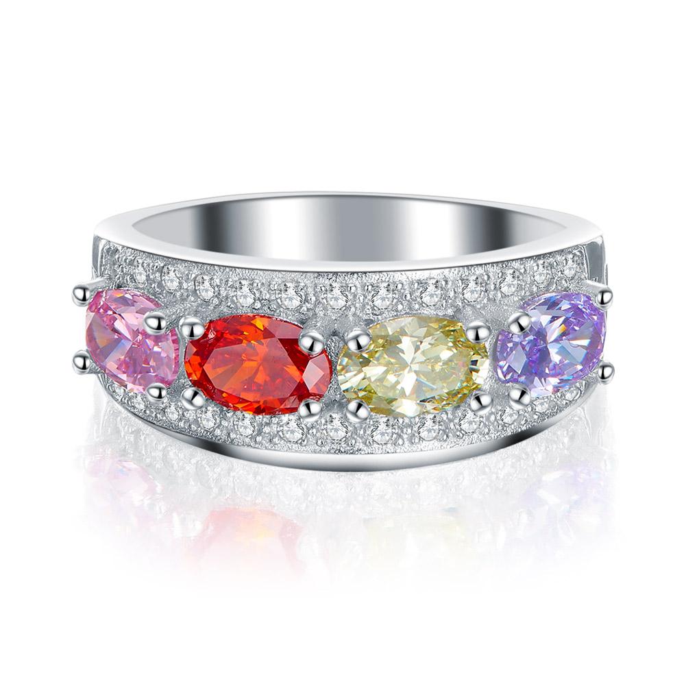 Wedding Band Multi-Color Stone Anniversary Solid 925 Sterling Silver Ring Jewelr
