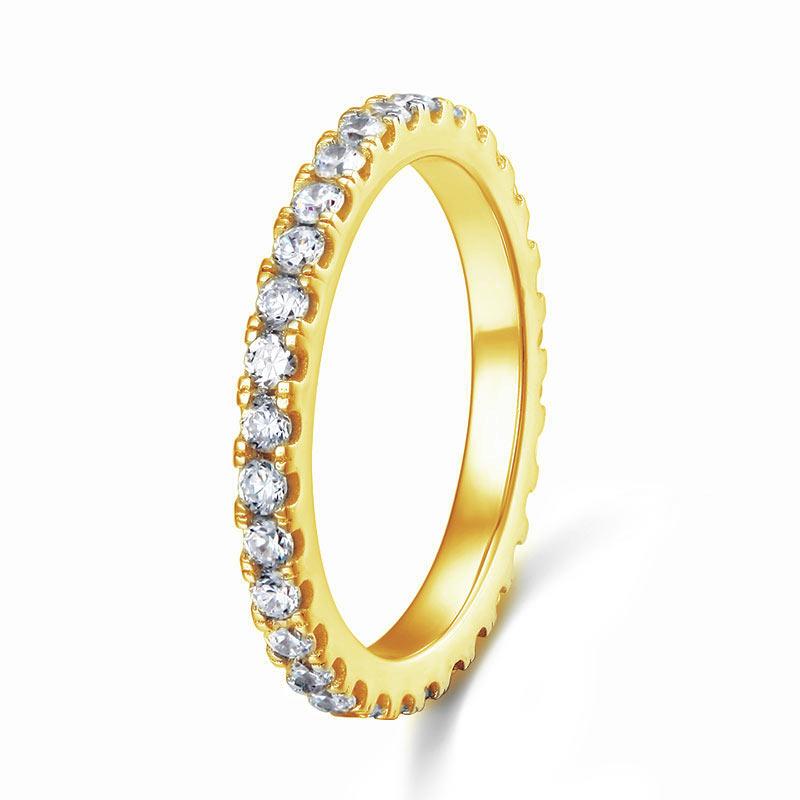 Eternity Ring Created Diamond Solid Sterling 925 Silver Yellow Gold Plated Weddi
