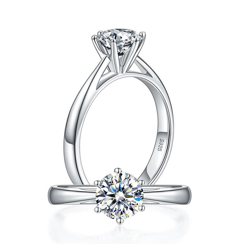 1 Carat Moissanite Diamond Classic 6 Claws Engagement 925 Sterling Silver Ring M