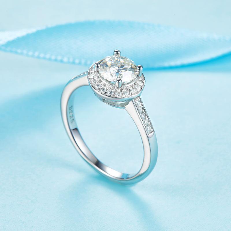 1 Carat Moissanite Diamond Ring Halo Engagement 925 Sterling Silver MFR8351