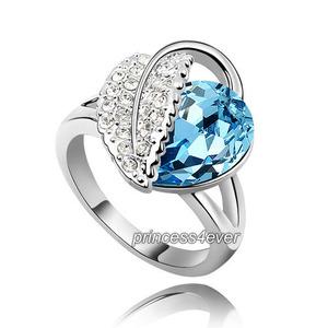 Blue Heart Pear Cut Ring use Austrian Crystal XR196