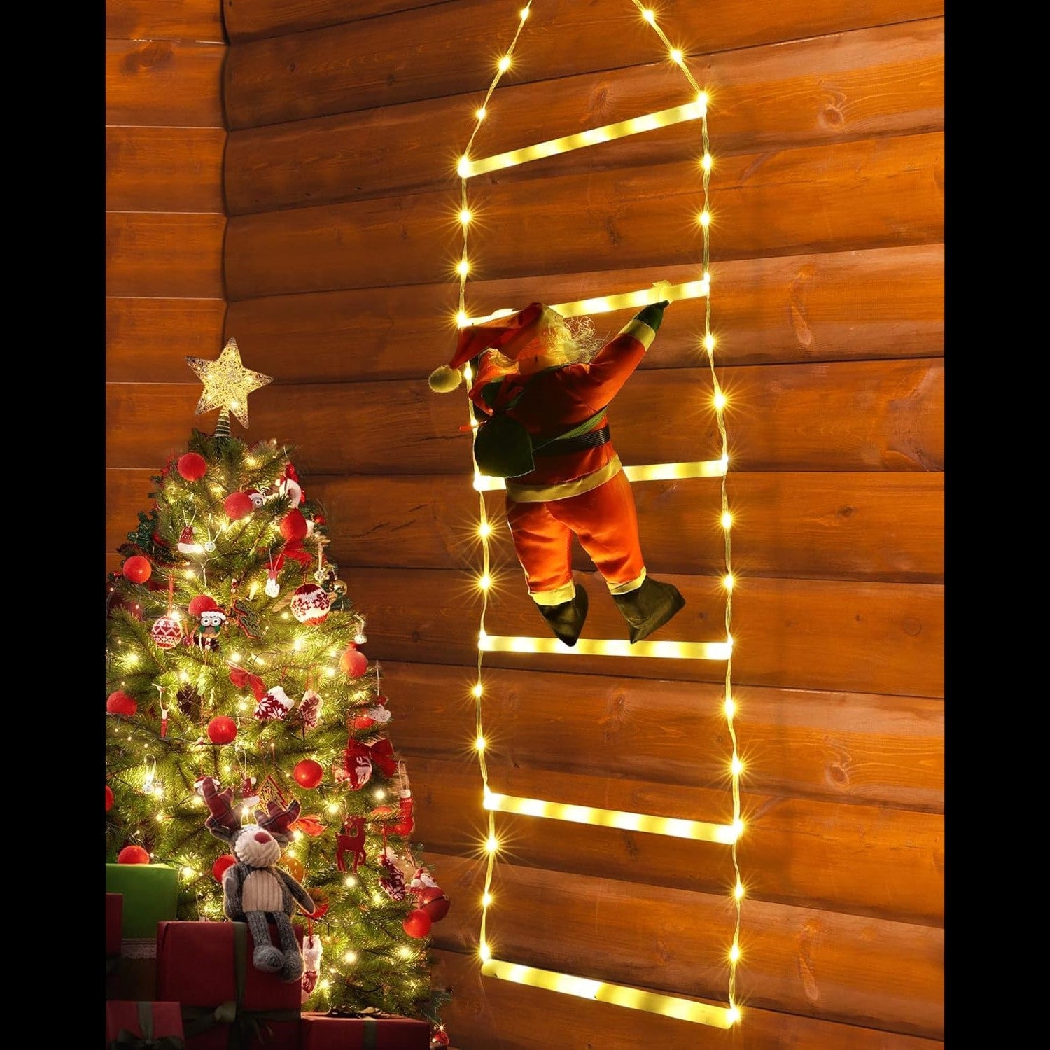 11 ft Santa Claus Ladder Lights, Christmas Lights, Outdoor Ladder Lights-2