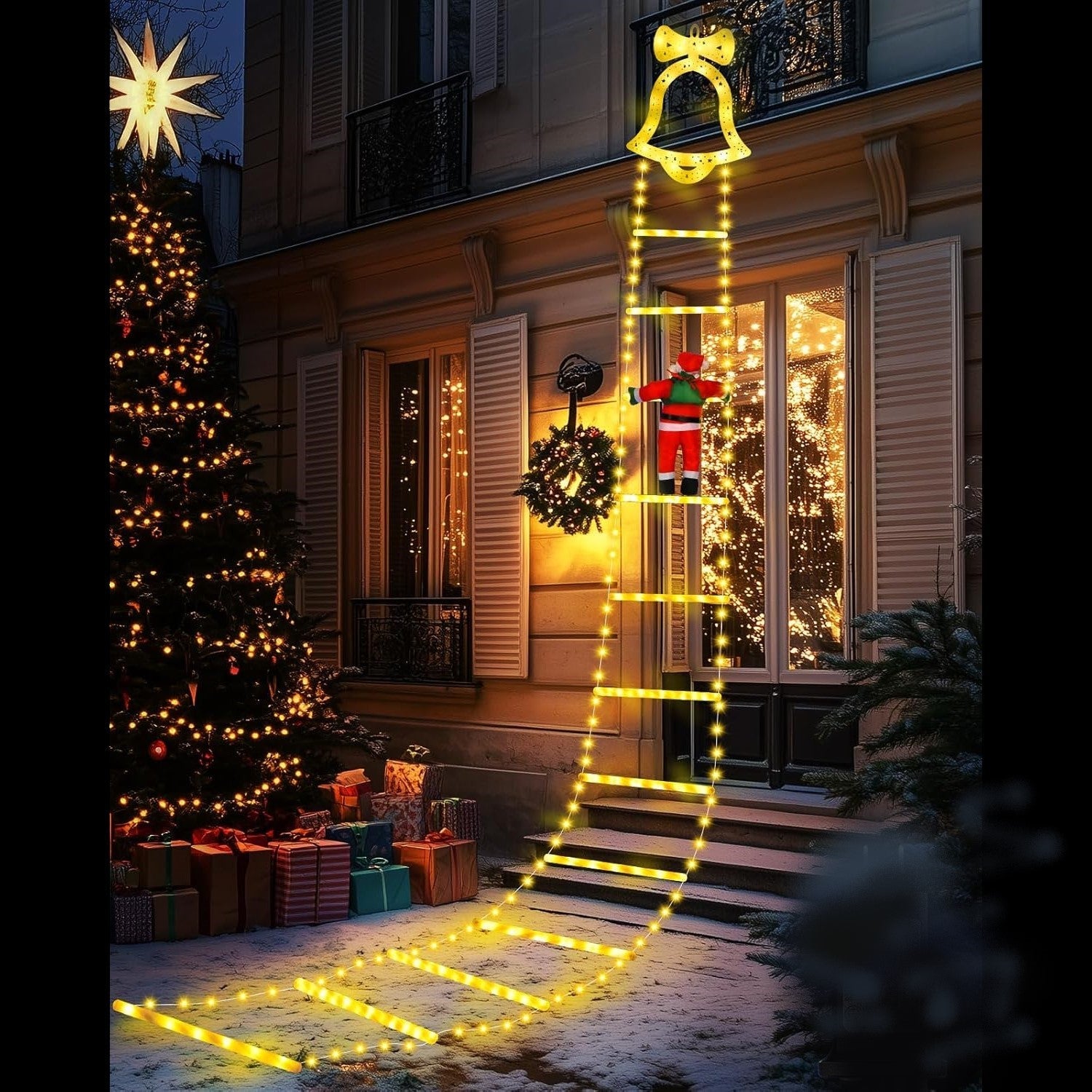 11 ft Santa Claus Ladder Lights, Christmas Lights, Outdoor Ladder Lights-1