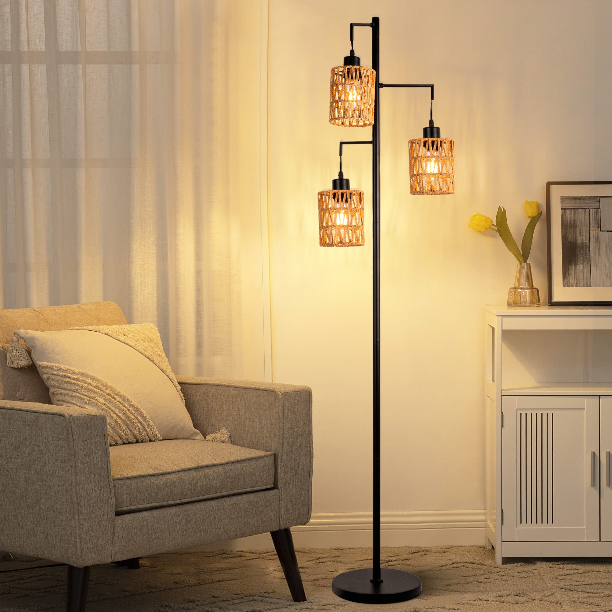 Boho Rattan Floor Lamp-1