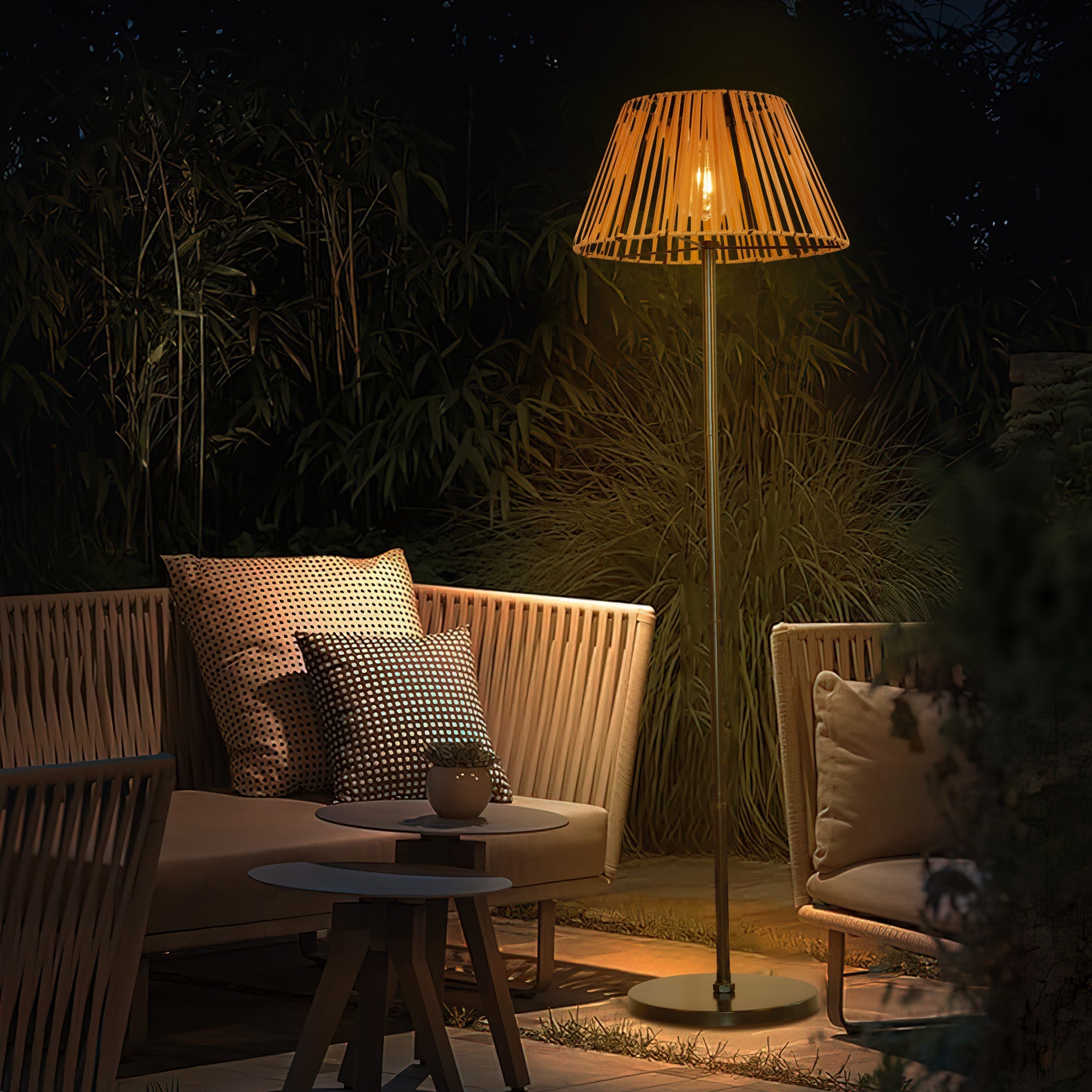 Outdoor Rattan Solar Floor Lamp-0