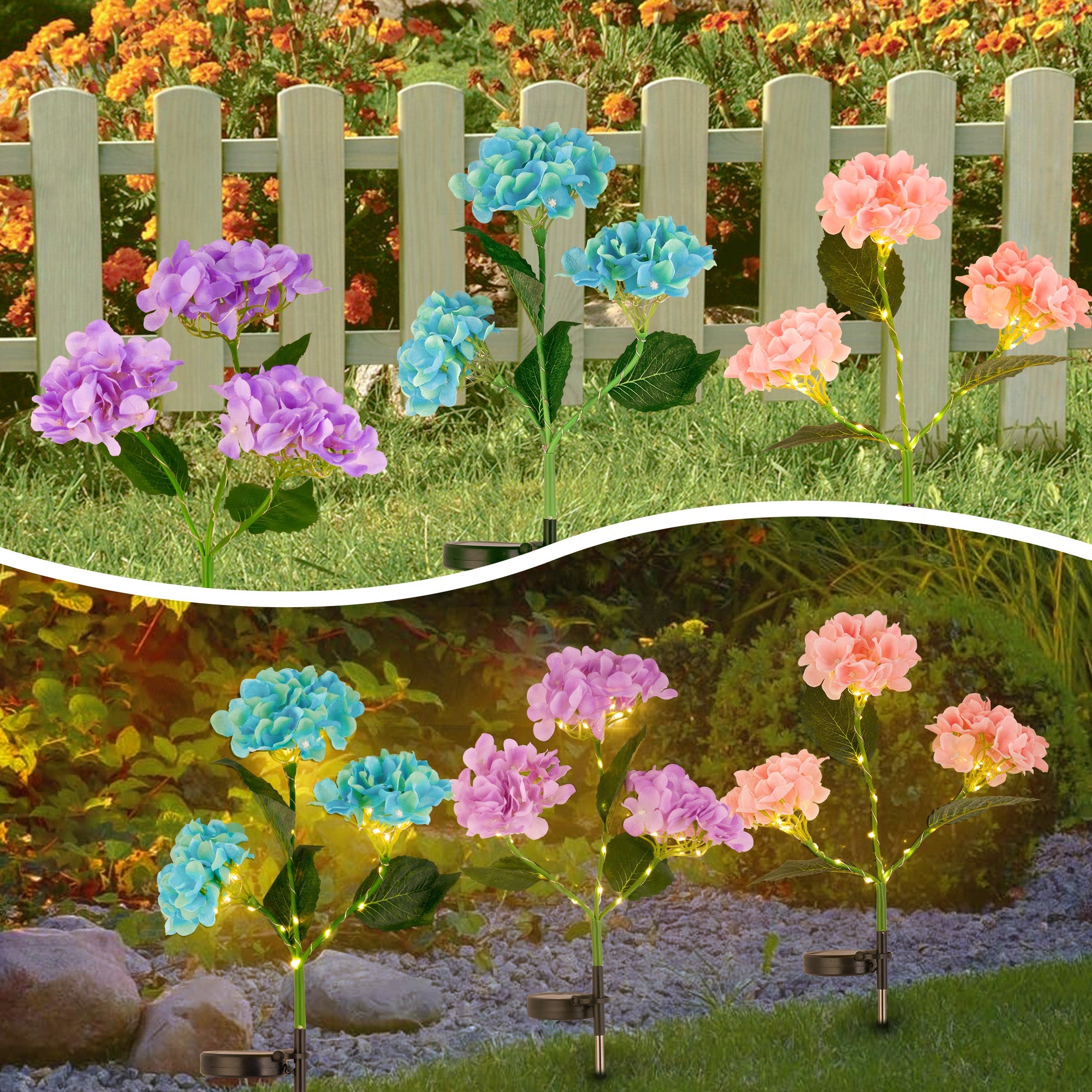 2-Pack Solar Powered Hydrangea Pathway Light-1