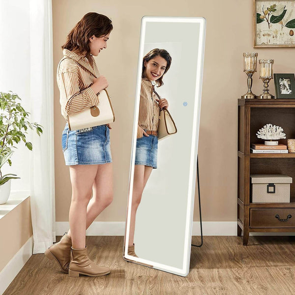 3 Color Lighting Mirror, 64"x21" Lighted Floor Standing Mirror-0