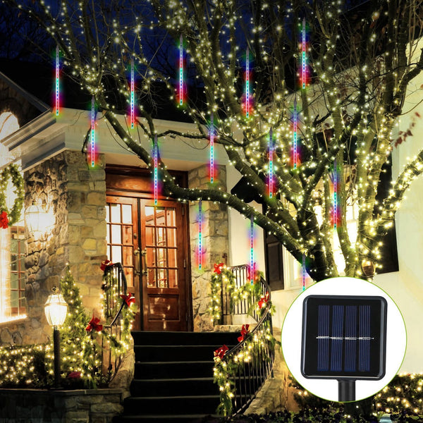 8 Pcs Solar Powered Meteor Shower String Lights 9.84FT Falling Raindrop Tube-6