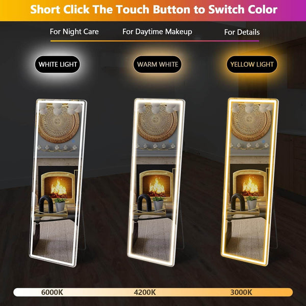 3 Color Lighting Mirror, 64"x21" Lighted Floor Standing Mirror-2