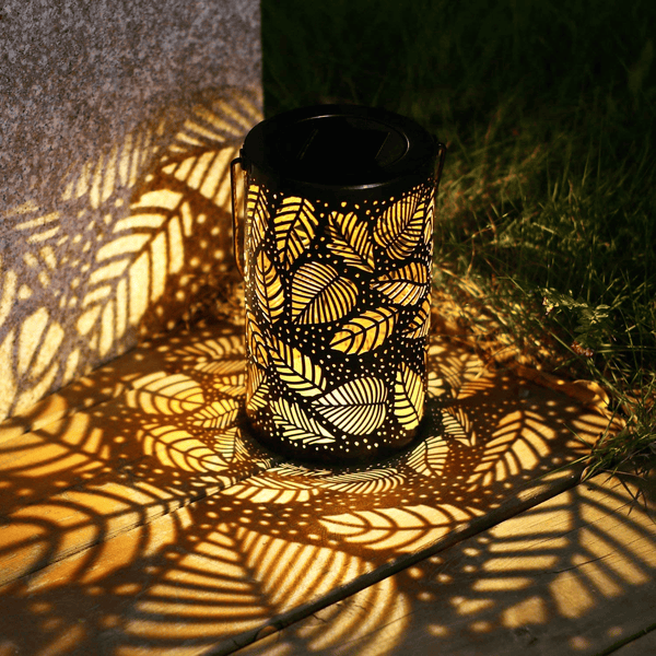 Solar Latern Lights Outdoor, Decorative Hanging Lights Metal Leaf Pattern Light for Pathway Patio Yard Walkway, Warm White-0