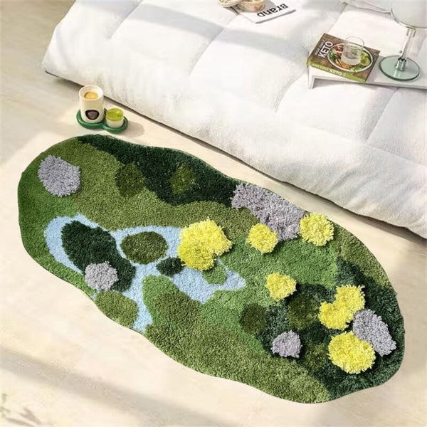Moss Green Bath Mat Cute Bathroom Rugs Non-Slip Shower Mat Moss Carpet 40"x20''-0