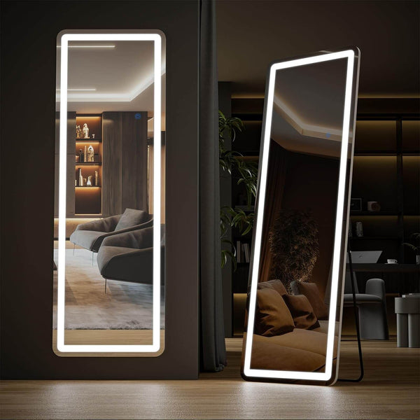 3 Color Lighting Mirror, 64"x21" Lighted Floor Standing Mirror-1
