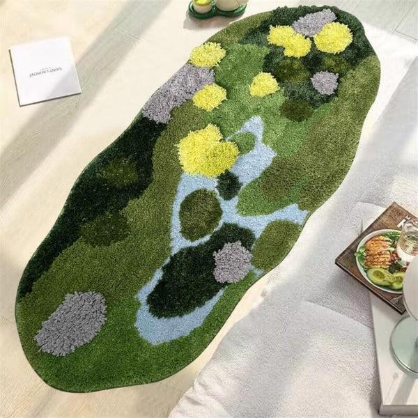 Moss Green Bath Mat Cute Bathroom Rugs Non-Slip Shower Mat Moss Carpet 40"x20''-2