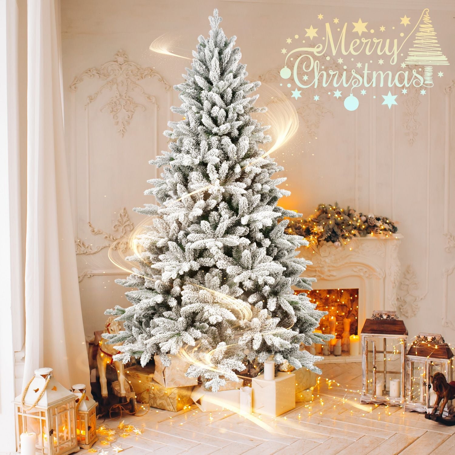 6ft PVC&PE Flocking Hinged Tree Environmentally Friendly Fireproof Artificial Christmas Tree Flocked-0