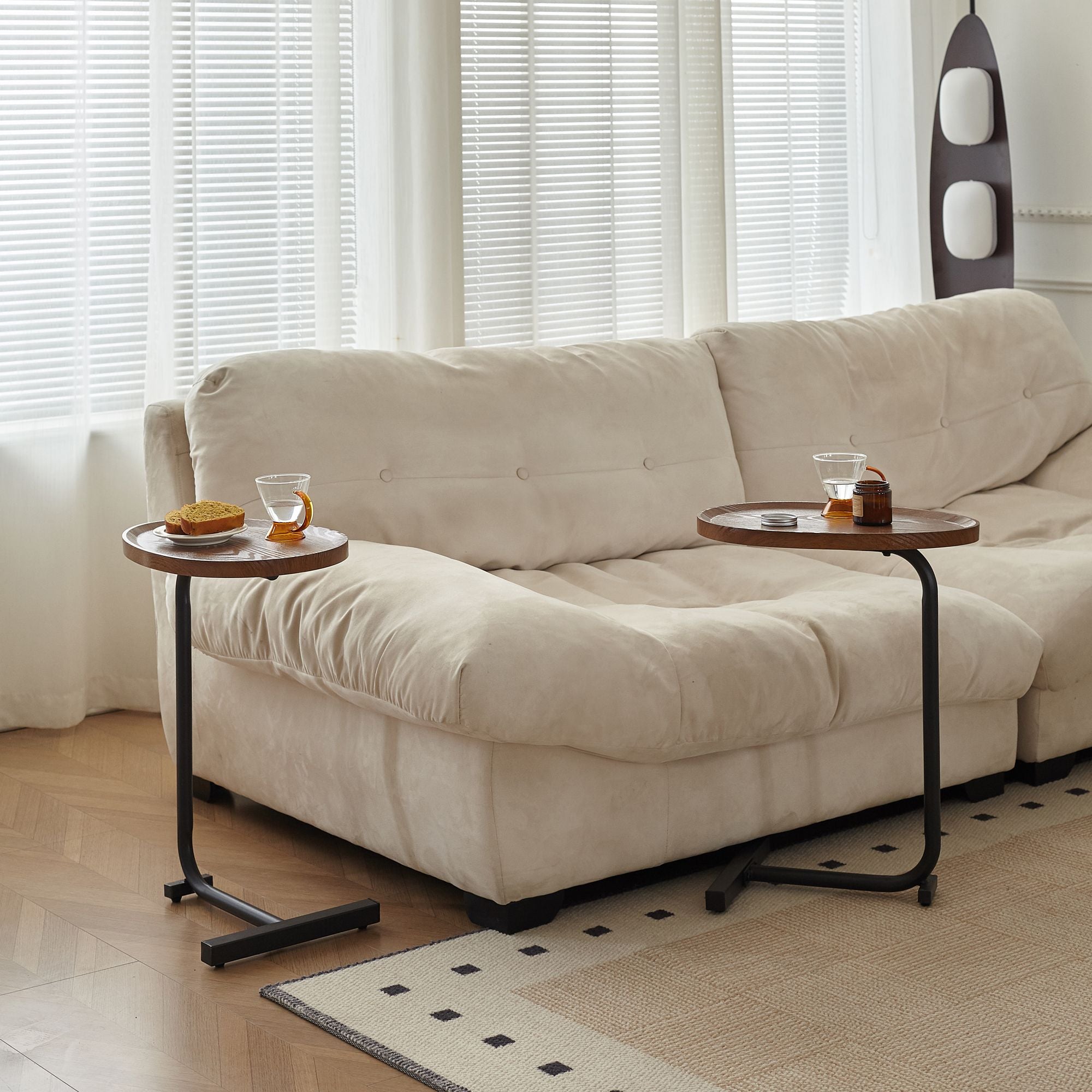 Brown C-shaped Side Table, Small Sofa Table for Living room-3