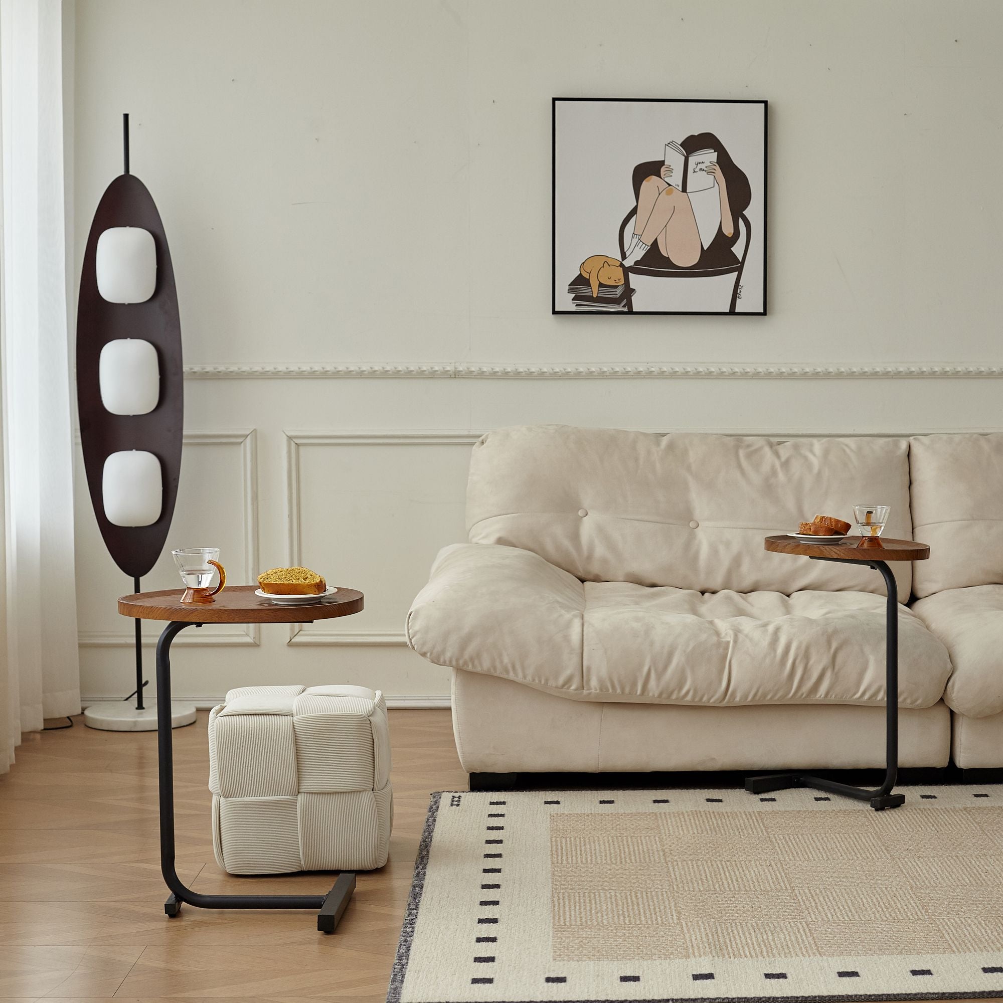 Brown C-shaped Side Table, Small Sofa Table for Living room-2