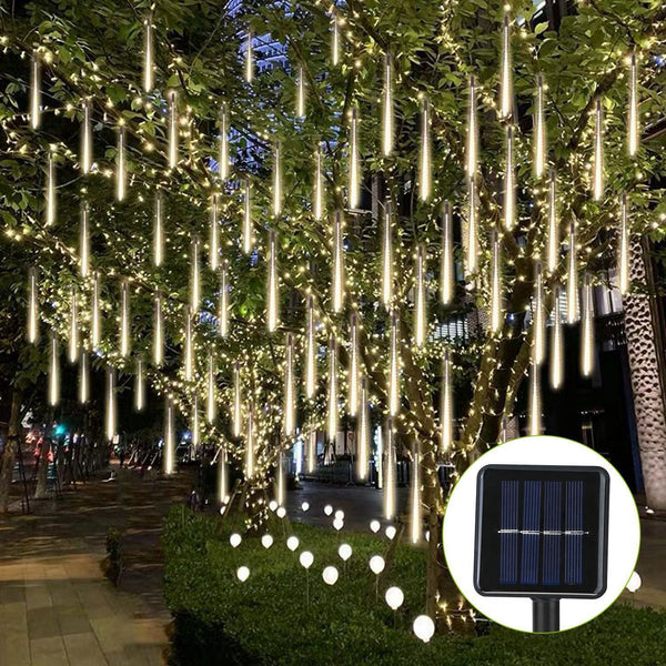 8 Pcs Solar Powered Meteor Shower String Lights 9.84FT Falling Raindrop Tube-5