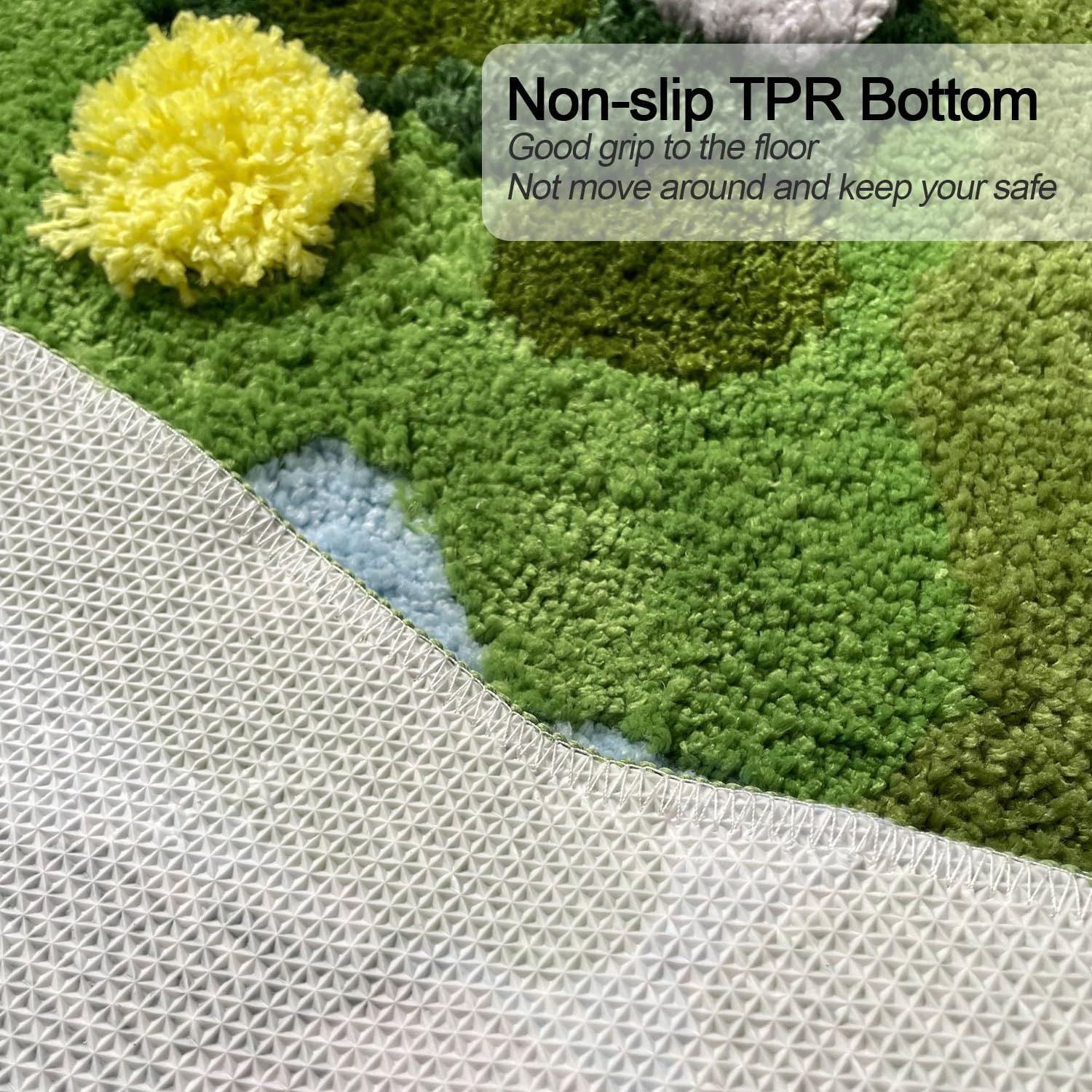 Moss Green Bath Mat Cute Bathroom Rugs Non-Slip Shower Mat Moss Carpet 40"x20''-4