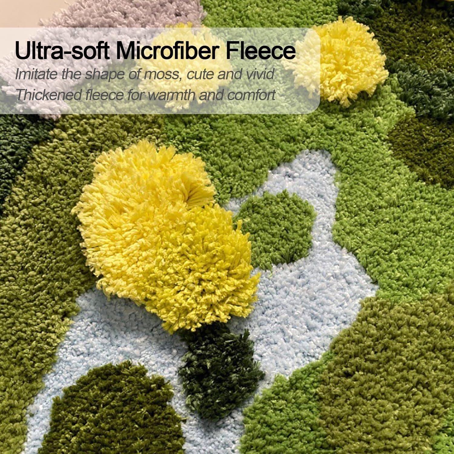 Moss Green Bath Mat Cute Bathroom Rugs Non-Slip Shower Mat Moss Carpet 40"x20''-3