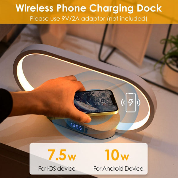 Bedside Table Lamp Touch Control with Clock Wireless Charging-2