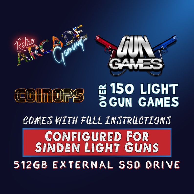 Ultimate Coinops Sinden Light Gun Drive With Over 150 Games & Full Instructions! 512GB External Hard Drive Included!