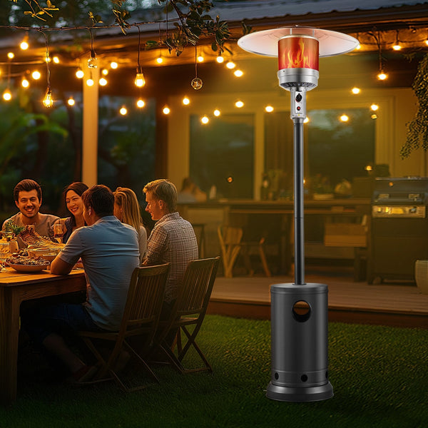 Propane Patio Heater 50000BTU Tall Hammered w/Wheels Outdoor Silver Gray-0