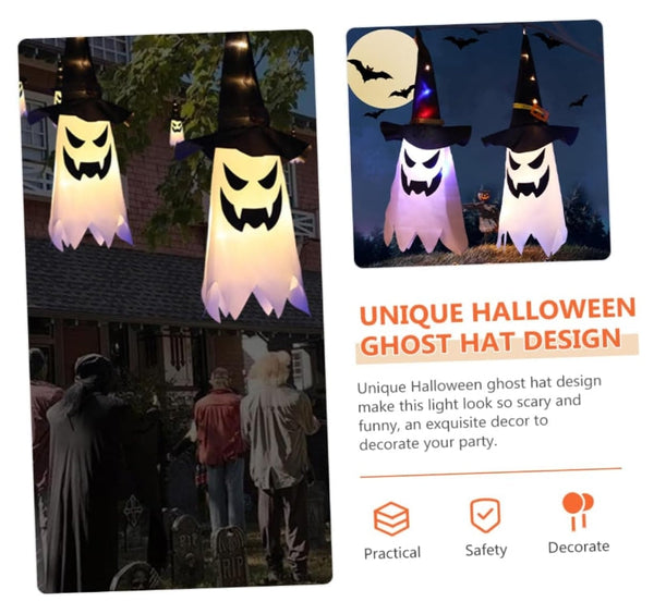 Halloween 3pcs Witch Hat Lighted Ghost Hanging String Light-1