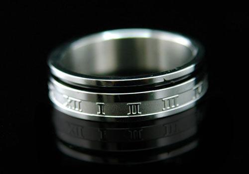 Men Silver Roman Numbers Solid Stainless Steel Ring MR006