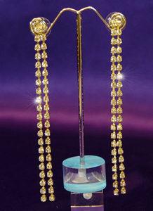 4" 2 Row Rhinestone Gold Plated Dangle Earrings XE1014