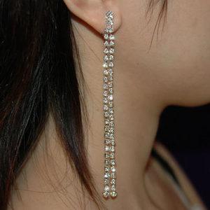 Long 4&quot; Prom Bridal Crystal Dangle 2 Row Earrings E1013