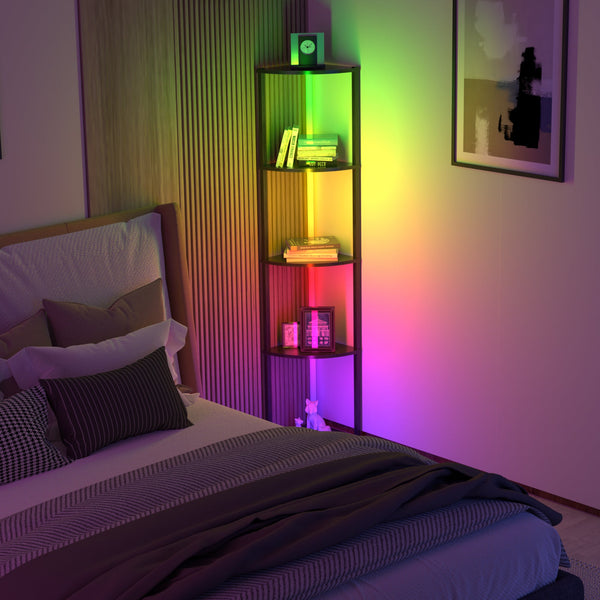 Corner Shelf Bookshelf with RGB LED Lights-2