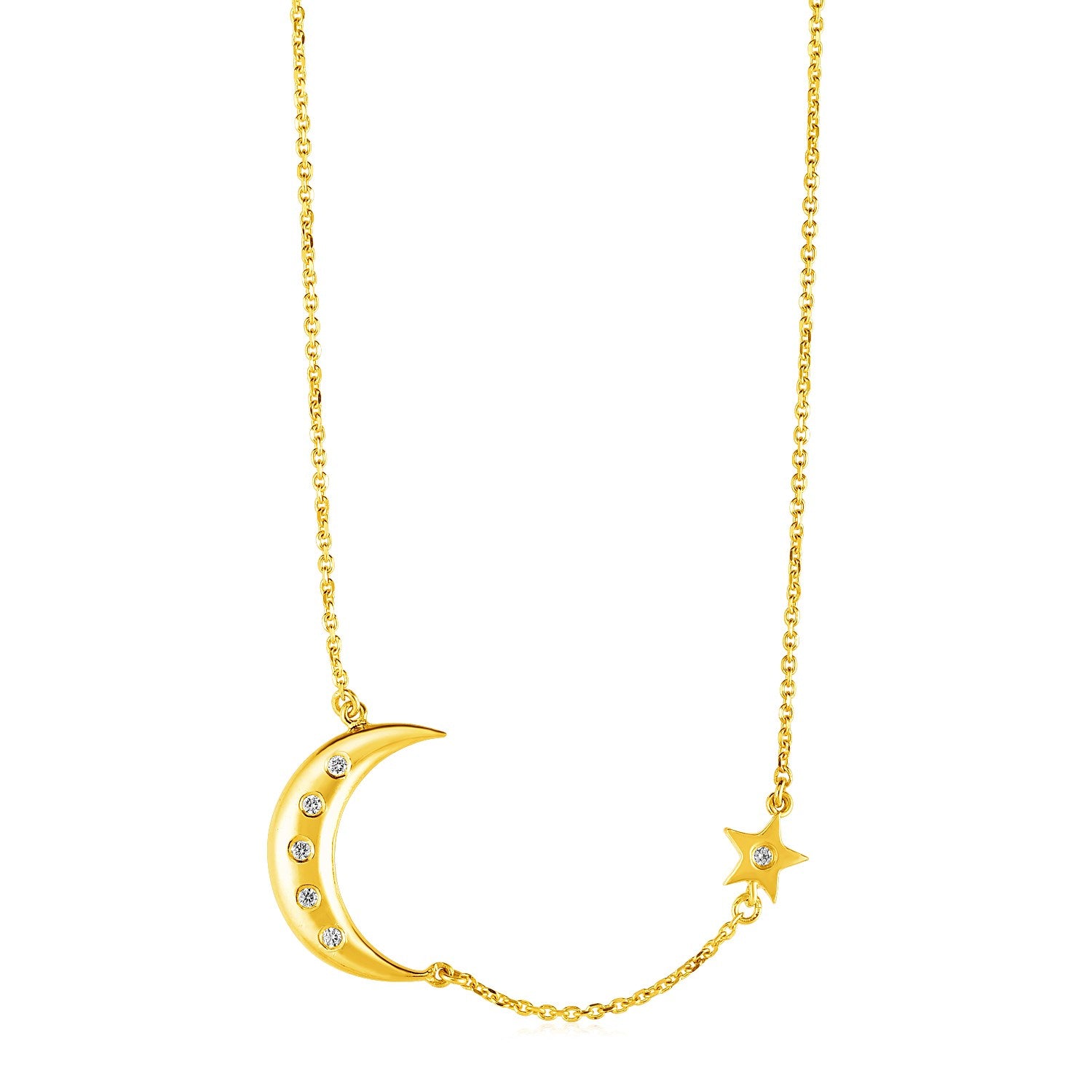 14k Yellow Gold Necklace with Moon and Star with Diamonds